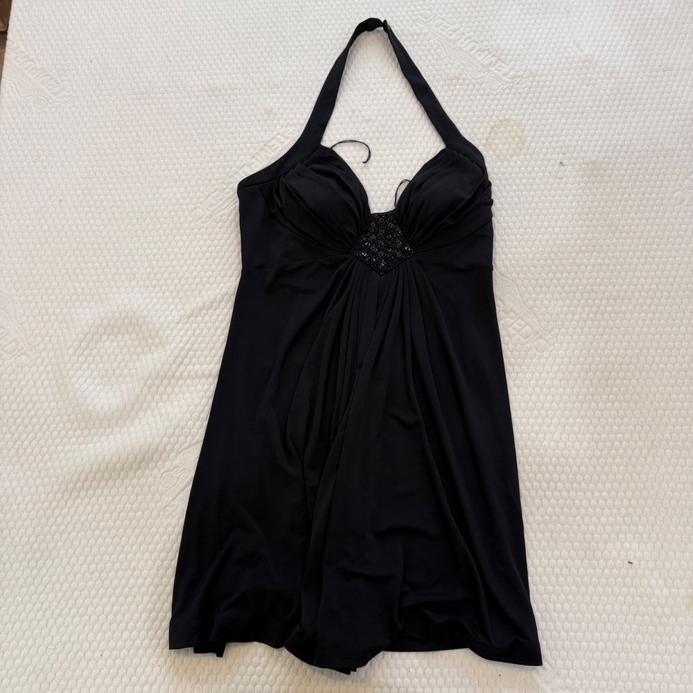 Maggy London Petites Black Halter Mini Dress Beaded Sweetheart Size 8P
